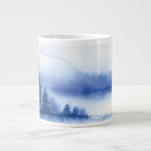 Blue Watercolor Pine Trees