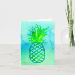 Blue Watercolor Pineapple Thank You Card