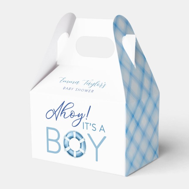 Blue Watercolor Plaid Baby Shower Paper Cups Favor Box (Back Side)