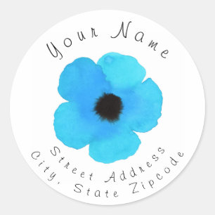 Blue Watercolor Poppy Address Label