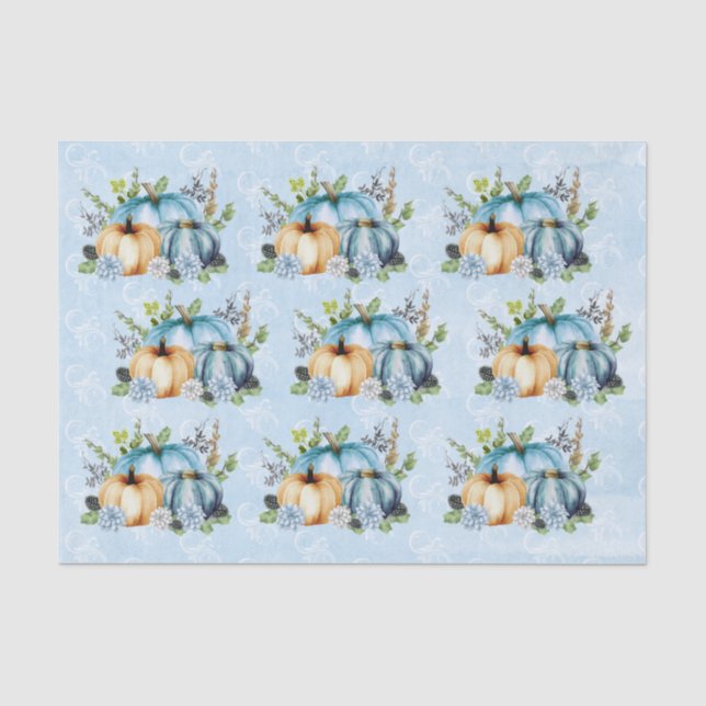 Blue  Watercolor Pumpkin Fall Autumn  Tissue Paper (Front)