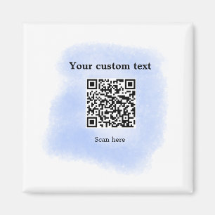 blue watercolor QR scan code add custom text rusti Magnet
