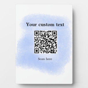 blue watercolor QR scan code add custom text rusti Plaque