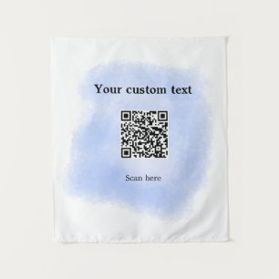 blue watercolor QR scan code add custom text rusti Tapestry