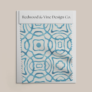 Blue Watercolor Quatrefoil Block Print Fabric