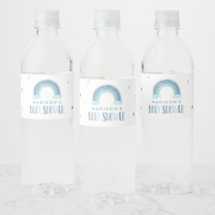 Blue Watercolor Rainbow Baby Shower Water Bottle Label