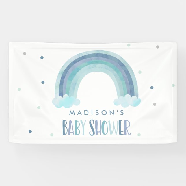 Blue Watercolor Rainbow Baby Shower Welcome Banner (Horizontal)