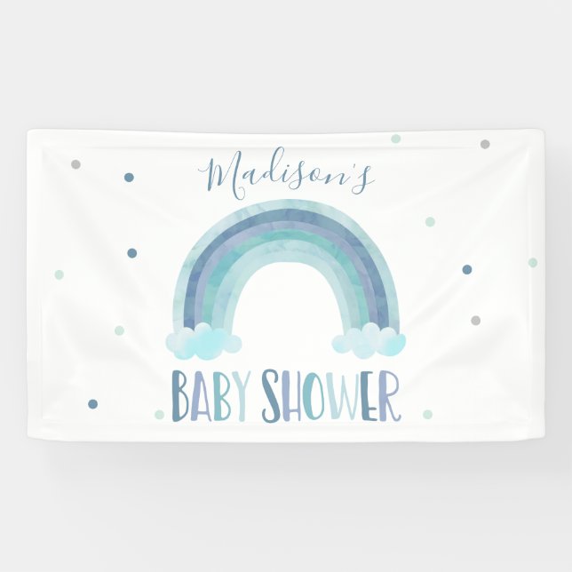 Blue Watercolor Rainbow Baby Shower Welcome Banner (Horizontal)