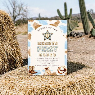 Blue Watercolor Rodeo Western First Birthday Invitation