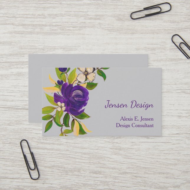 Blue Watercolor Rose Professional Business Card (Front/Back In Situ)