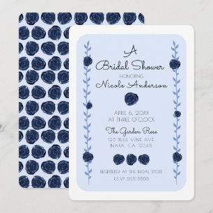 Blue Watercolor Rose Vines Cottage Bridal Shower Invitation