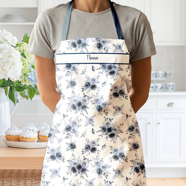 Blue Watercolor Roses Apron (Adele Blue Roses Apron)