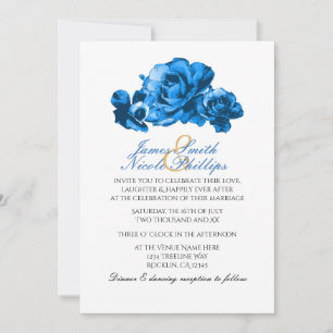 Blue Watercolor Roses Elegant Wedding Invitations