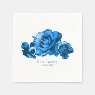 Blue Watercolor Roses Elegant Wedding Napkin