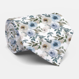 Blue Watercolor Roses Tie