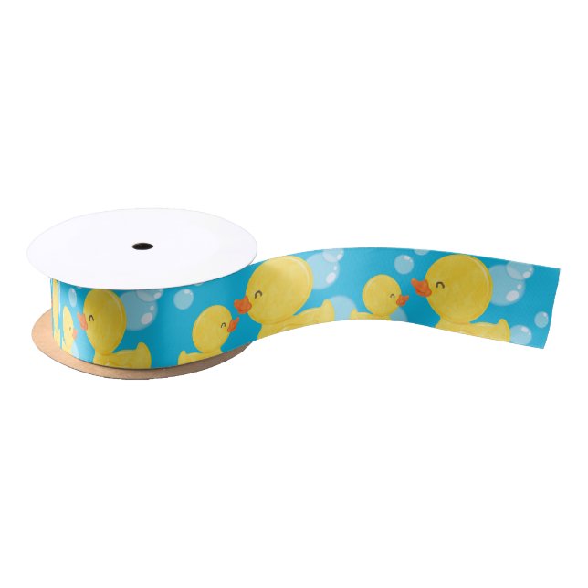 Blue Watercolor Rubber Duck Ribbon Satin Ribbon (Spool)