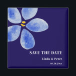 Blue Watercolor Save The Date Wedding Magnet<br><div class="desc">Simple and elegant watercolor save the date wedding magnet. The illustration of the blue flower is perfect to go with your blue themed wedding. Illustrated and designed by Patricia Alvarez.</div>