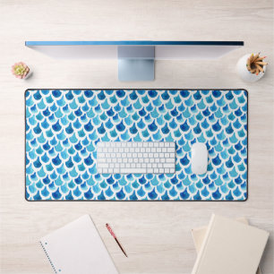 Blue Watercolor Scale Pattern 3 Desk Mat