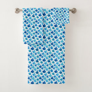 Blue Watercolor Scale Pattern Bath Towel Set