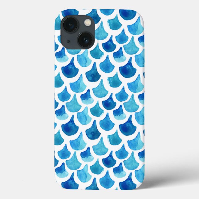 Blue Watercolor Scale Pattern Case-Mate iPhone Case (Back)