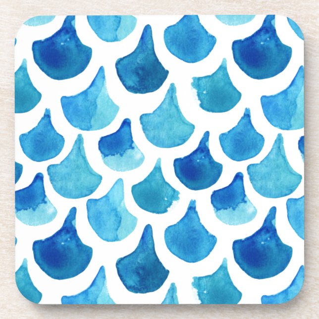 Blue Watercolor Scale Pattern Coaster (Front)
