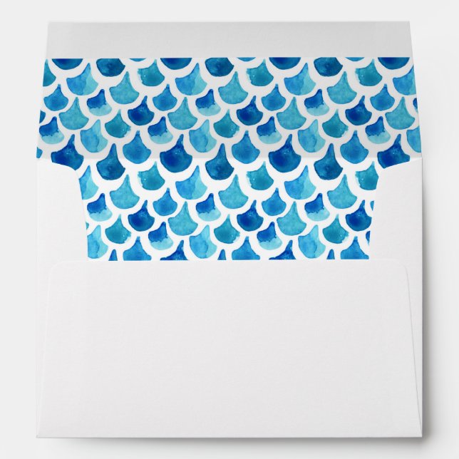 Blue Watercolor Scale Pattern Envelopes (Back (Bottom))