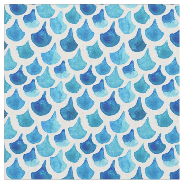 Blue Watercolor Scale Pattern Fabric (Close Up)