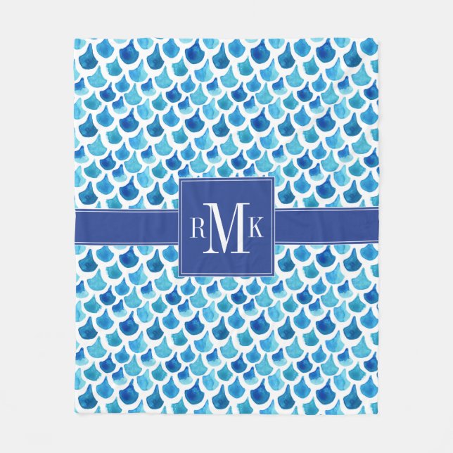 Blue Watercolor Scale Pattern Fleece Blanket (Front)
