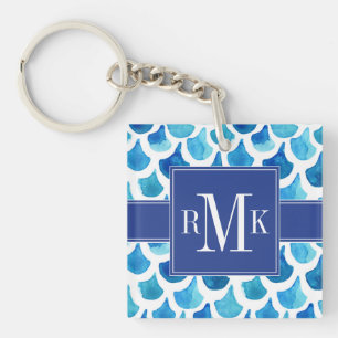 Blue Watercolor Scale Pattern Keychain