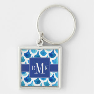 Blue Watercolor Scale Pattern Keychain