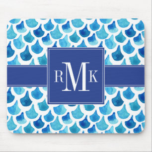Blue Watercolor Scale Pattern Mouse Pad