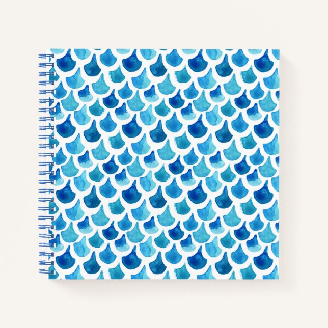 Blue Watercolor Scale Pattern Notebook (Front)
