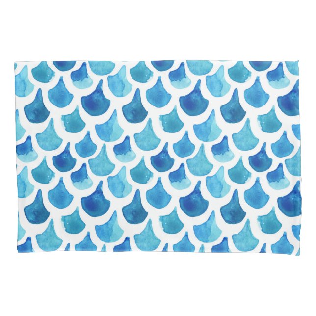 Blue Watercolor Scale Pattern Pillowcase (Front-Left)
