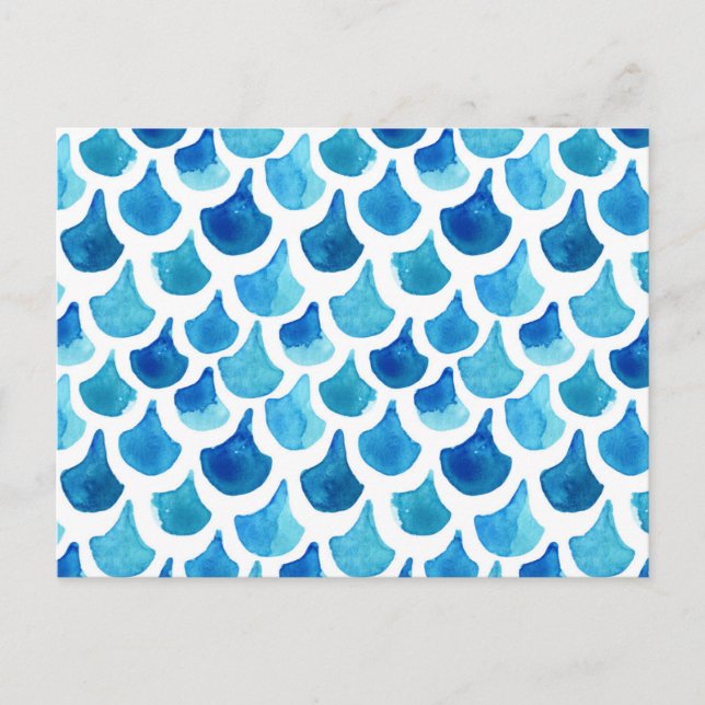 Blue Watercolor Scale Pattern Postcard (Front)