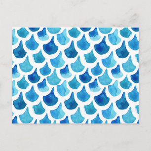 Blue Watercolor Scale Pattern Postcard