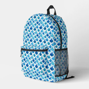 Blue Watercolor Scale Pattern Printed Backpack