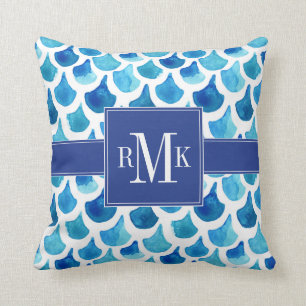 Blue Watercolor Scale Pattern Throw Pillow