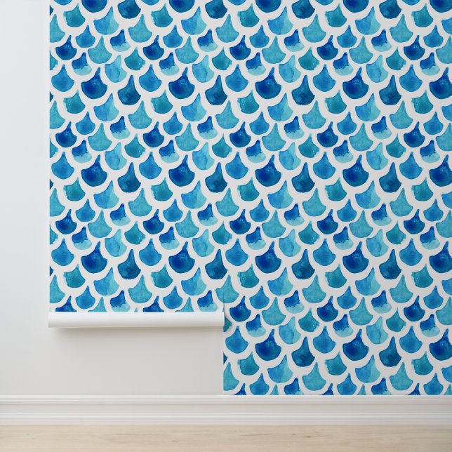 Blue Watercolor Scale Pattern Wallpaper (Application)