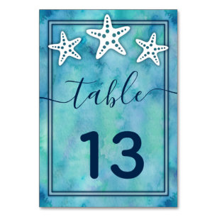 Blue Watercolor Sea Ocean Wedding Table Number