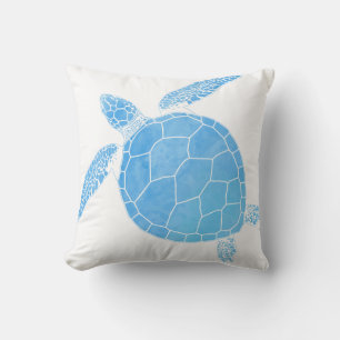 Blue Watercolor Sea Turtle - Coastal Minimal Throw Pillow