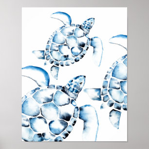 Blue Watercolor Sea Turtle Poster