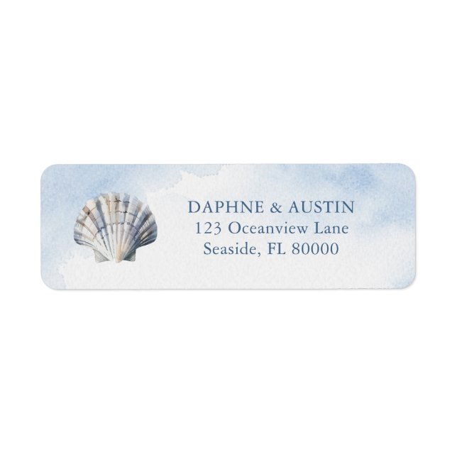 Blue Watercolor Seashell Beach Wedding (Front)