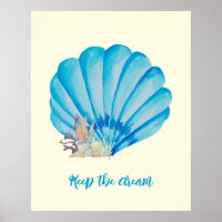 Blue Watercolor Seashell , Inspirational Quote Pos
