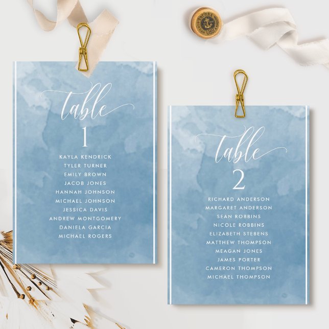 Blue Watercolor Seating Plan Card with Guest Names (Creator Uploaded)