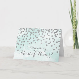 Blue Watercolor Silver Dots Maid of Honour Invite