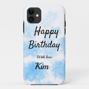 Blue watercolor simple birthday add your name cust iPhone 11 case