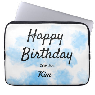 Blue watercolor simple birthday add your name cust laptop sleeve