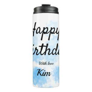 Blue watercolor simple birthday add your name cust thermal tumbler