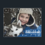 Blue Watercolor Snowfall Hanukkah Holiday Photo<br><div class="desc">Cute and fun, this holiday postcard is the perfect way to send season's greetings to friends and family. Features blue watercolor cloud with white snow and bokeh. Change the photo template to your own. The front and back have text that can be changed to fit your family name and return...</div>
