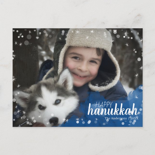 Blue Watercolor Snowfall Hanukkah Holiday Photo (Front)